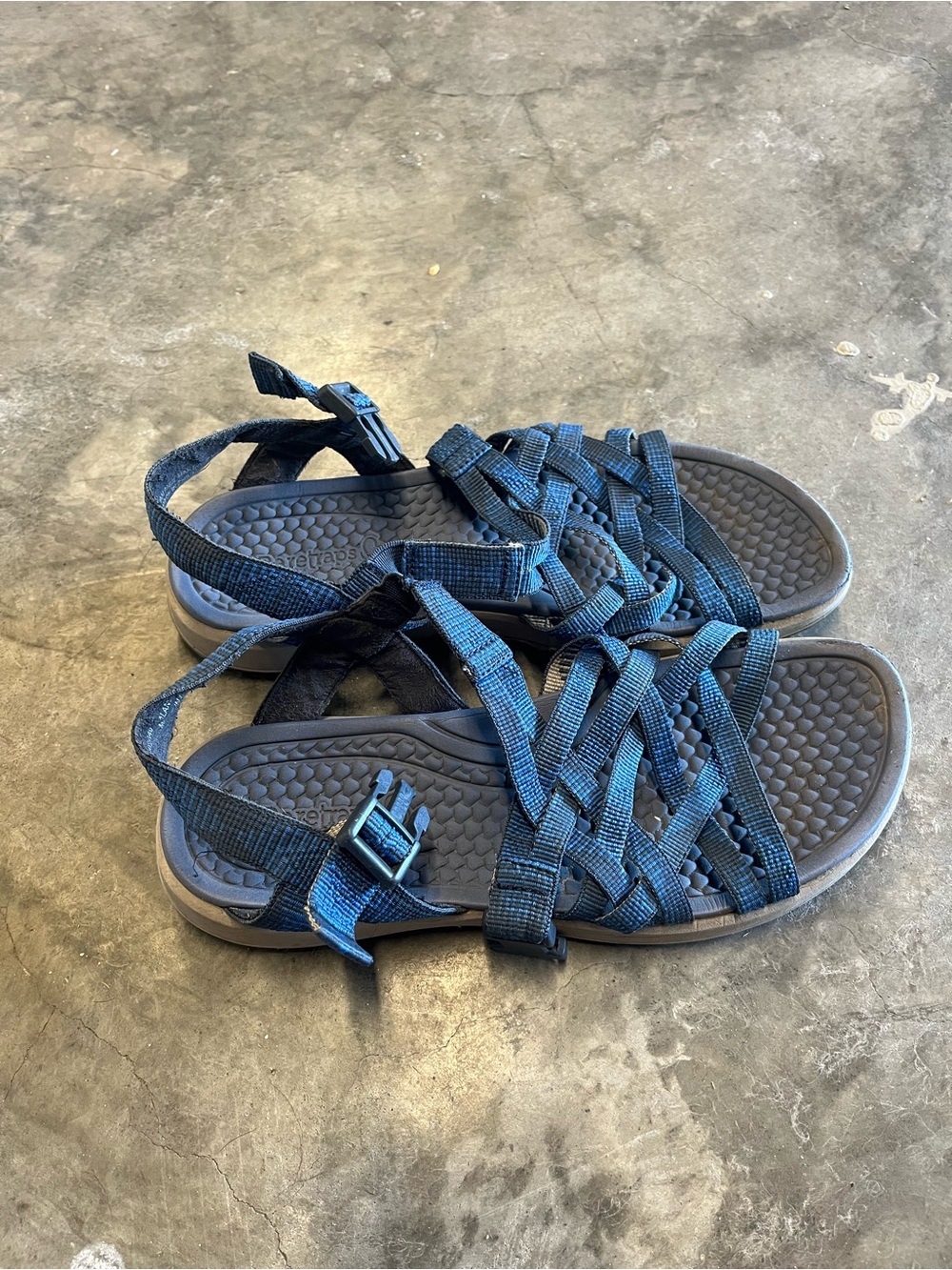 Women’s Blue Strappy Comfort Sandals with Adjustable Buckle